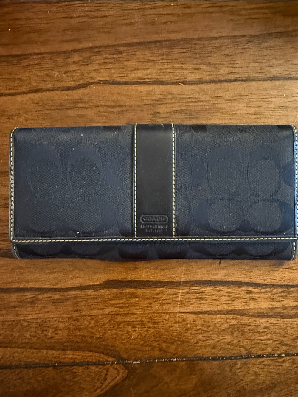 Coach Signature Jacquard Continental Flap Wallet in Black Canvas & Leather